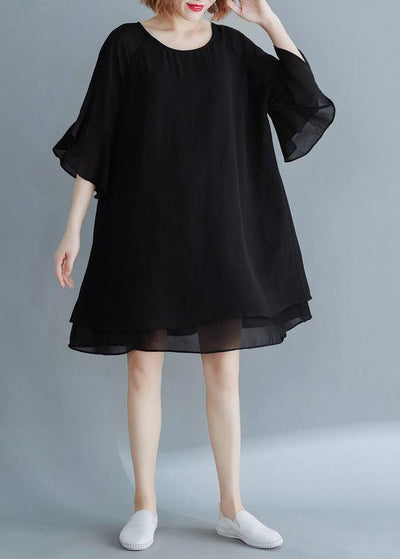 French black chiffon tunic dress flare sleeve tunic summer Dress - bagstylebliss