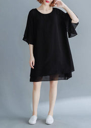 French black chiffon tunic dress flare sleeve tunic summer Dress - bagstylebliss