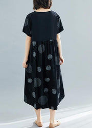 French black dotted o neck asymmetric cotton robes summer Dress - bagstylebliss