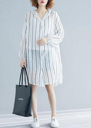 French black striped chiffon box top hooded daily summer shirts - bagstylebliss