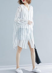 French black striped chiffon box top hooded daily summer shirts - bagstylebliss