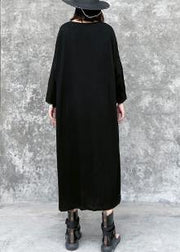 French black tunics for women o neck pockets A Line Dress - bagstylebliss