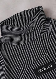 French black white striped cotton Blouse thick box high neck shirt - bagstylebliss