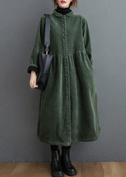 French blackish green corduroy coats Inspiration thick Cinched women coats ( Limited Stock) - bagstylebliss