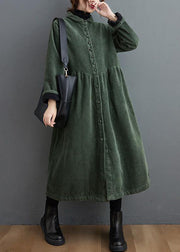 French blackish green corduroy coats Inspiration thick Cinched women coats ( Limited Stock) - bagstylebliss