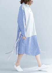 French Blue Plaid Cotton O Fashion Tutorials Stehkragen Krawatte Taille Baumwolle Sommerkleider