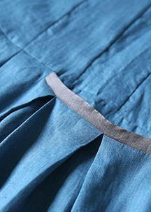 French blue linen clothes For Women big hem A Line summer Dress - bagstylebliss