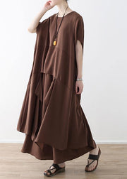 French chocolate Casual Catwalk asymmetric tops and wide leg pants loose Summer - bagstylebliss