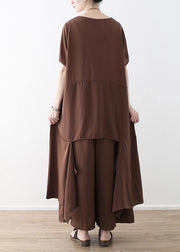 French chocolate Casual Catwalk asymmetric tops and wide leg pants loose Summer - bagstylebliss