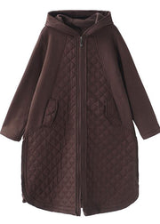 French chocolate Plus Size coats women Inspiration hooded patchwork coats - bagstylebliss