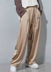 French Chocolate drawstring Pockets wide leg Pants Spring