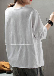 French cotton Embroidery Letter top silhouette 2019 white Summer Drop Shoulder Sleeve T-Shirt - bagstylebliss