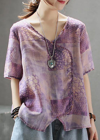French cotton Tunic stylish Light And Loose Printed Cotton Linen T-Shirt - bagstylebliss