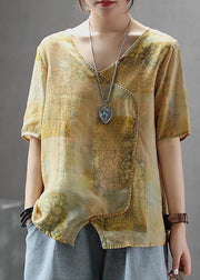 French cotton Tunic stylish Light And Loose Printed Cotton Linen T-Shirt - bagstylebliss