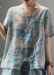 French cotton Tunic stylish Light And Loose Printed Cotton Linen T-Shirt - bagstylebliss