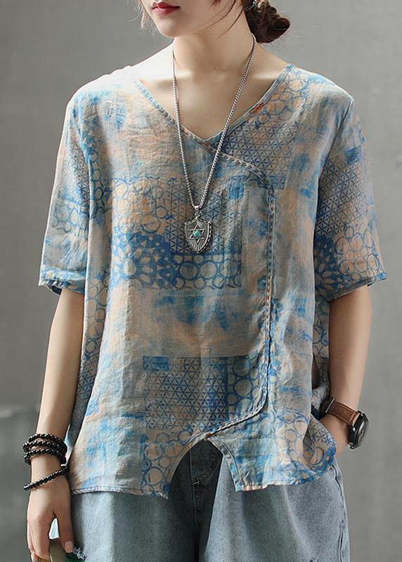 French cotton Tunic stylish Light And Loose Printed Cotton Linen T-Shirt - bagstylebliss