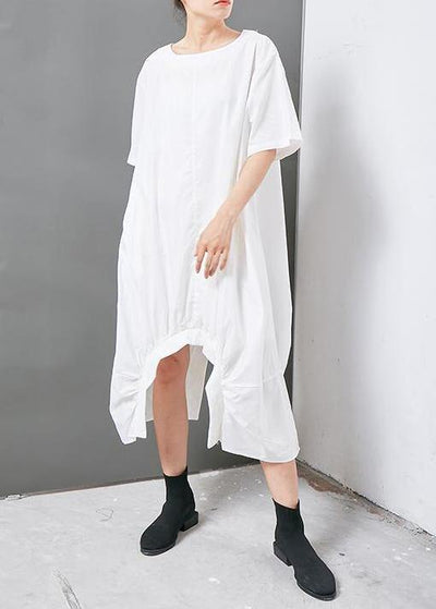 French cotton clothes fine Irregular Solid Cotton Short Sleeve Dress - bagstylebliss