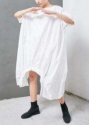 French cotton clothes fine Irregular Solid Cotton Short Sleeve Dress - bagstylebliss