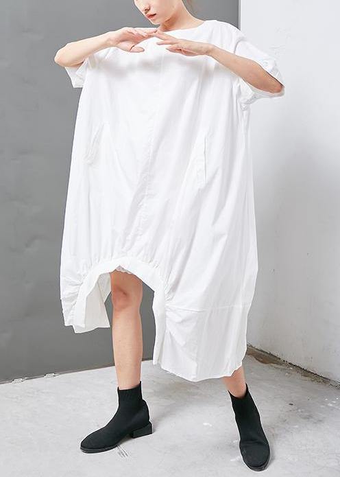 French cotton clothes fine Irregular Solid Cotton Short Sleeve Dress - bagstylebliss