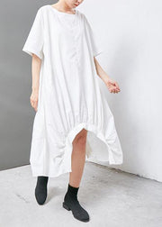 French cotton clothes fine Irregular Solid Cotton Short Sleeve Dress - bagstylebliss