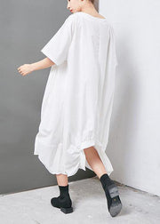 French cotton clothes fine Irregular Solid Cotton Short Sleeve Dress - bagstylebliss