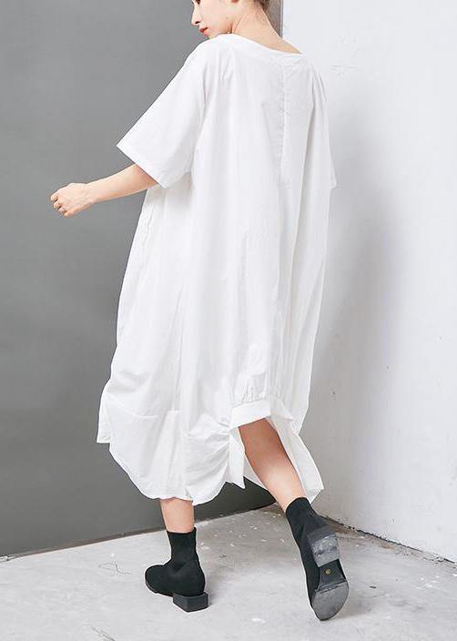 French cotton clothes fine Irregular Solid Cotton Short Sleeve Dress - bagstylebliss