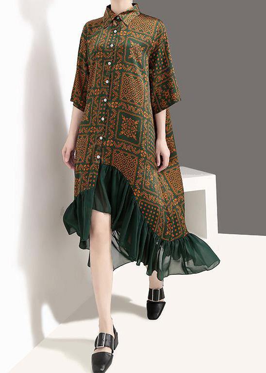 French cotton quilting clothes Drops Design Vintage Plaid Print Chiffon Ruffles Dress - bagstylebliss