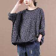 French dark gray Leopard tops women blouses o neck loose blouses - bagstylebliss