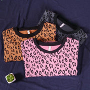 French dark gray Leopard tops women blouses o neck loose blouses - bagstylebliss