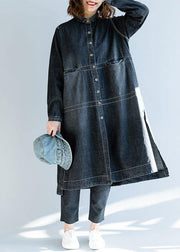 French denim black Fashion Long coats Work Outfits side open fall women coats - bagstylebliss