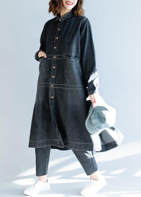 French denim black Fashion Long coats Work Outfits side open fall women coats - bagstylebliss
