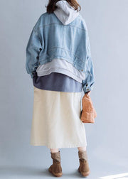 French denim blue Fashion coats women Work hooded fall short coat - bagstylebliss