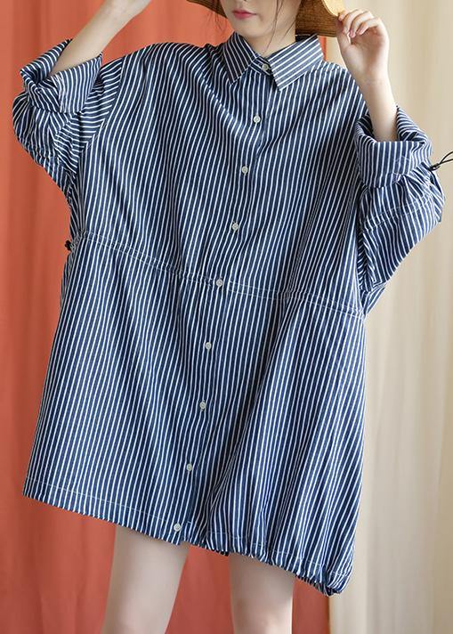 French drawstring Cotton dresses Fabrics dark blue shirt Dress fall - bagstylebliss