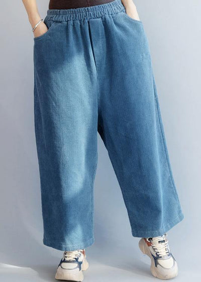 French elastic waist wild trousers oversized blue wide leg trousers - bagstylebliss