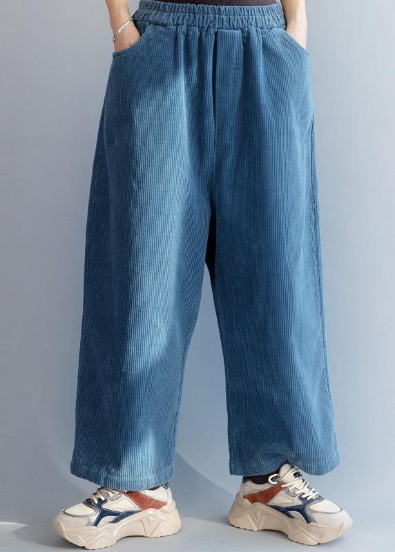 French elastic waist wild trousers oversized blue wide leg trousers - bagstylebliss