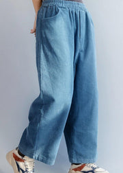 French elastic waist wild trousers oversized blue wide leg trousers - bagstylebliss