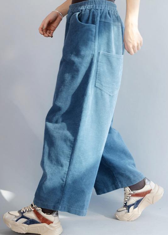 French elastic waist wild trousers oversized blue wide leg trousers - bagstylebliss