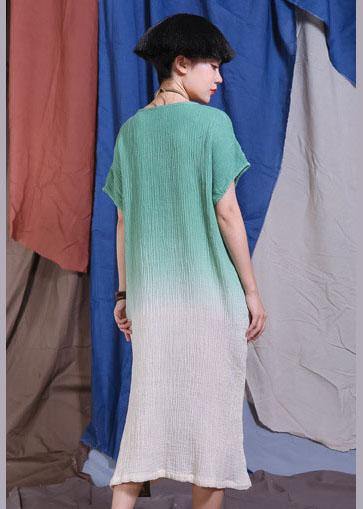 French embroidery cotton linen clothes For Women Wardrobes green gradient color Dress summer - bagstylebliss