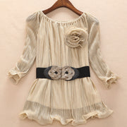 French golden O-Neck Chiffon Shirts Spring Summer