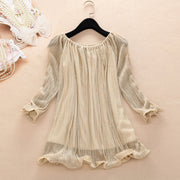 French golden O-Neck Chiffon Shirts Spring Summer