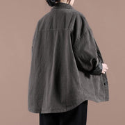 French gray Plus Size maxi coat Cotton lapel Button Down spring jackets - bagstylebliss