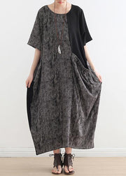 French gray chiffon Robes o neck patchwork Dresses - bagstylebliss