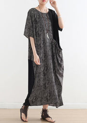 French gray chiffon Robes o neck patchwork Dresses - bagstylebliss
