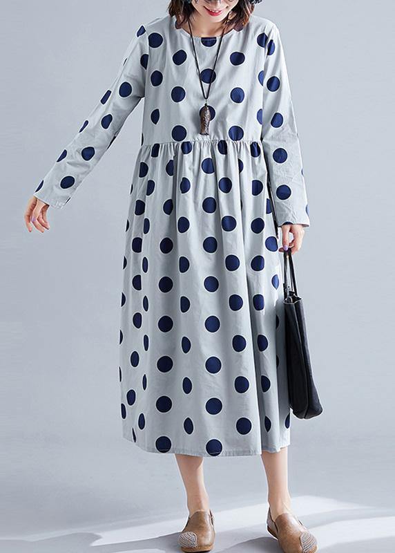 French gray o neck Chiffon clothes For Women dotted Traveling fall Dress - bagstylebliss