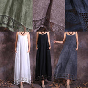 French gray side open linen clothes For Women hollow out hem Maxi summer Dresses - bagstylebliss