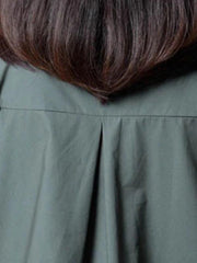 French green Cotton Tunics o neck pockets Dresses - bagstylebliss