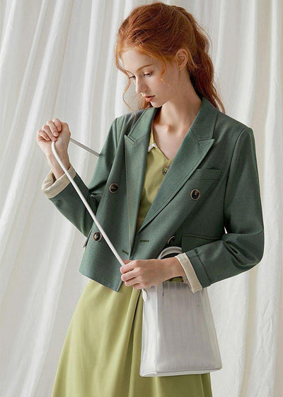 French green cotton crane double breast Dresses fall blouses coat - bagstylebliss