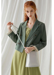 French green cotton crane double breast Dresses fall blouses coat - bagstylebliss