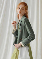 French green cotton crane double breast Dresses fall blouses coat - bagstylebliss