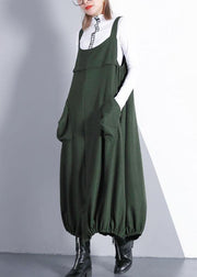 French green cotton tunics for women sleeveless Maxi fall Dresses - bagstylebliss